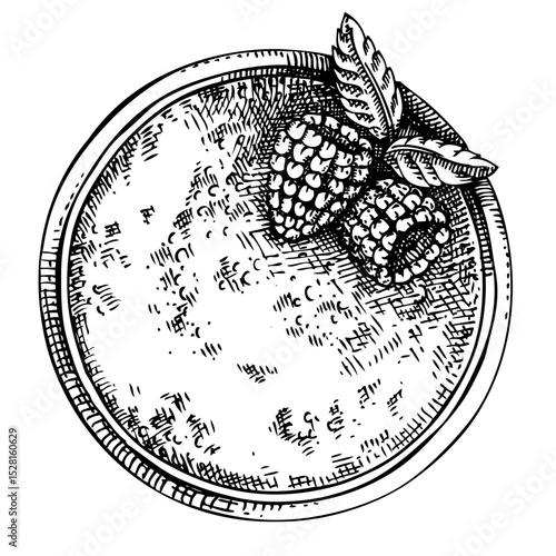 Creme brulee hand drawn illustration, French food sketch⁠
