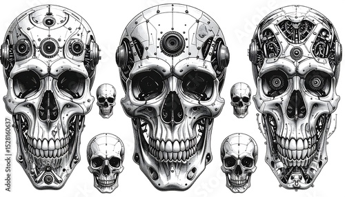 Robotic Skulls Graphic Set.