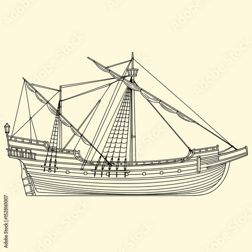 Monochrome Ancient Trireme Isolated