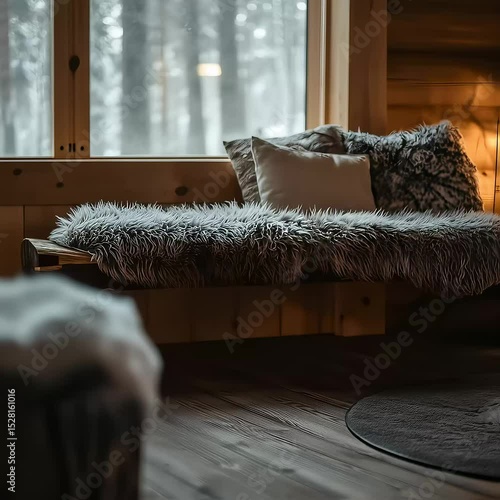 Cozy Cabin Retreat: Fireplace Warmth and Winter Serenity in Rustic Log Home interior