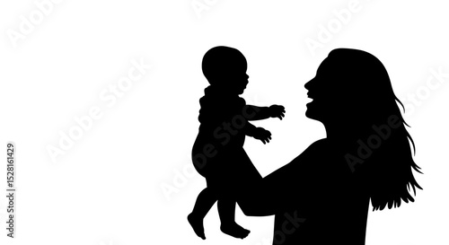 Mother holding baby while smiling against white background  