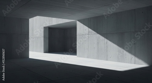 Architectural minimalism  sunlit concrete corridor in modern design