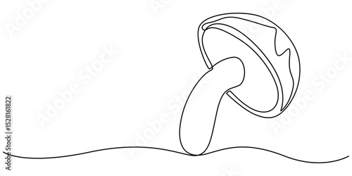 Mushroom line drawing. Nature food concept in continuous one single outline, Single-line art of a mushroom, simple, clean, and tasty. An edible autumn veggie, perfect from nature’s harvest. Champignon