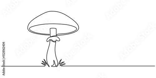Mushroom line drawing. Nature food concept in continuous one single outline, Single-line art of a mushroom, simple, clean, and tasty. An edible autumn veggie, perfect from nature’s harvest. Champignon