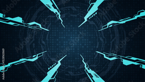 サイバーなイメージの集中線がある背景イラスト_水色_16:9