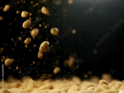 Captivating Peanut Cascade: A Dynamic Display of Falling Nuts against a Dark Backdrop