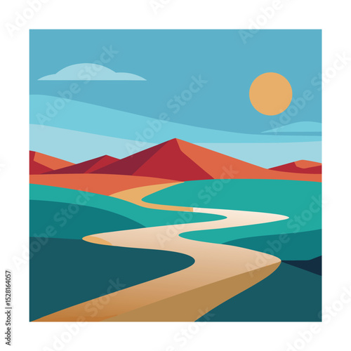 Minimalist river delta with flat landscape