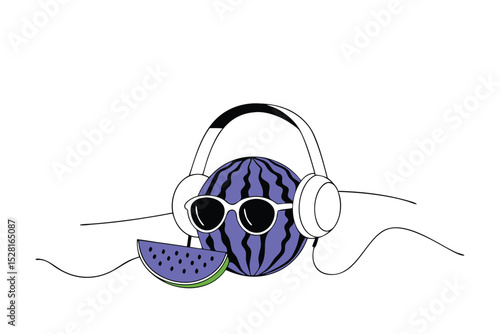 Summertime fun design featuring a watermelon wearing headphones and sunglasses