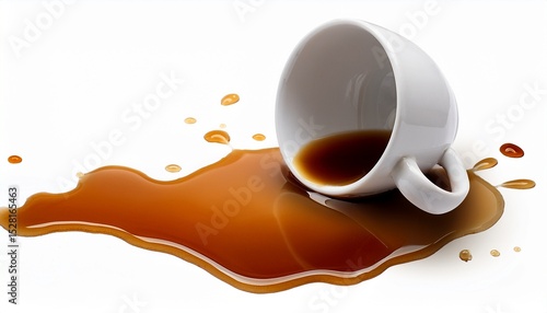 spilled coffee cup accident caffeine drink on a surface liquid isolated on white background