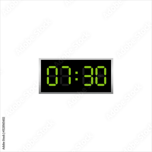 Digital Clock Logo Design with 07 30 Time. half past eight am LED display vector