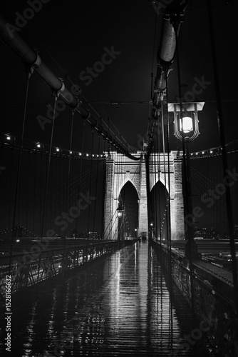 Brooklyn bridge black and white with reflection and rain high quality