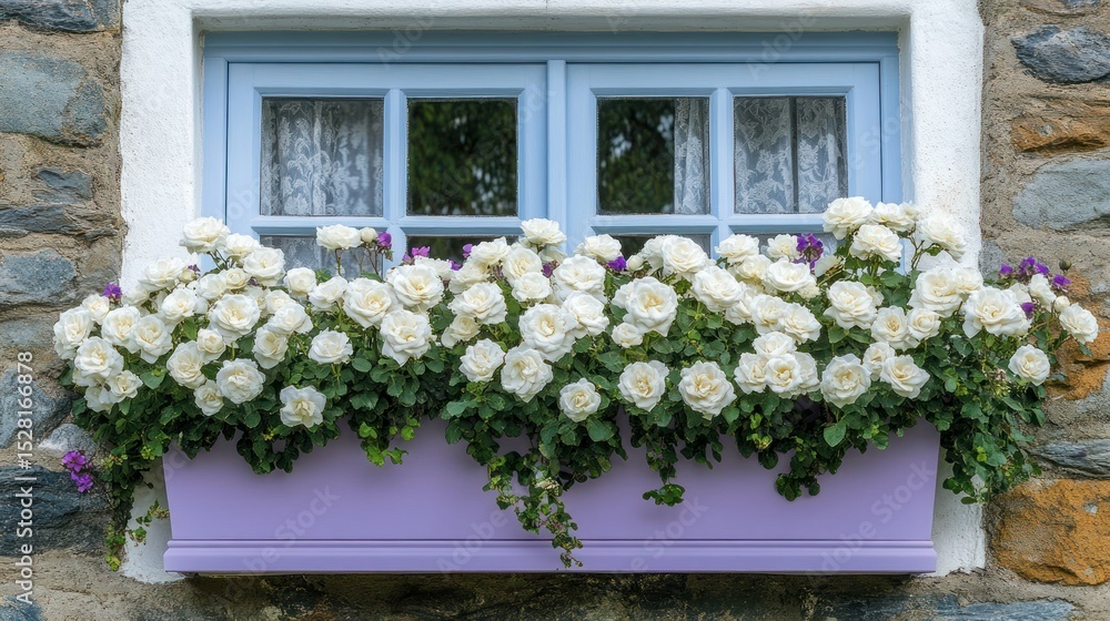 Fototapeta premium Charming window box overflowing with white roses