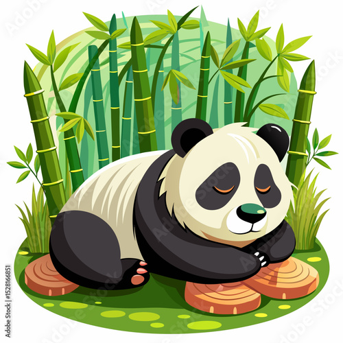 slepping panda and bamboo
