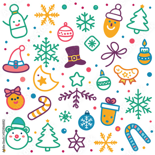 Cute Christmas design with simple shapes and bright colors