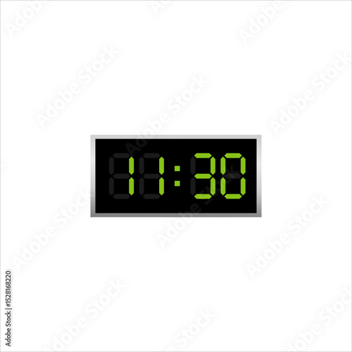 Digital Clock Logo Design with 11 30 Time. half past eleven am LED display vector	