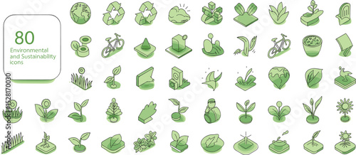 80 Vibrant Green Eco-Friendly Icons: Environmental and Sustainability Symbols for Creative Design