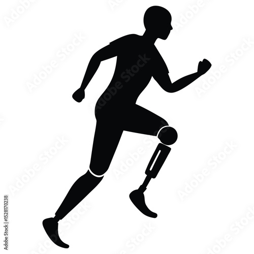 Silhouette of amputee runner with prosthetic leg in motion