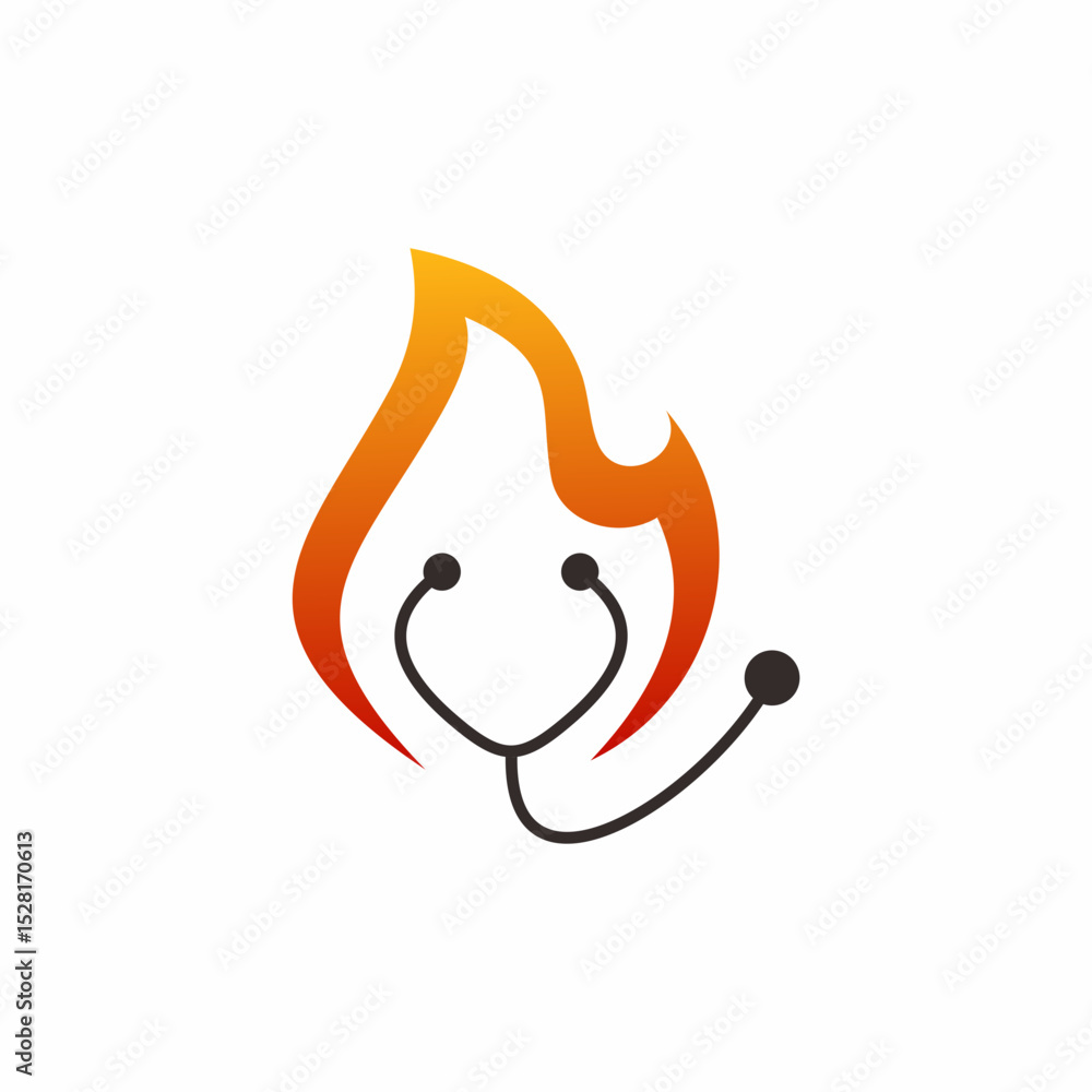 Obraz premium Modern Flat Fire Stethoscope Health Care Medical Logo Icon Design