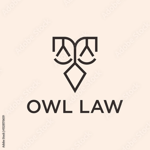 Minimalist Line Art Owl Face Scales of Justice Law Logo