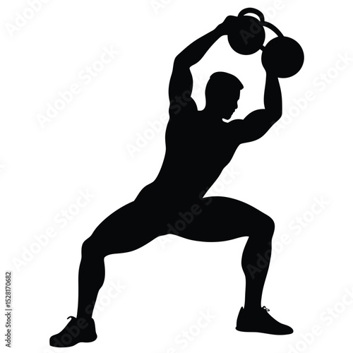 Silhouette of a muscular man lifting dumbbells overhead