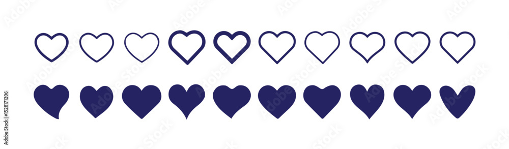 Obraz premium Love heart shape icon set for valentine's day. blue love heart icon clip art romantic drawing outline collection for anniversary and wedding decoration elements. Vector illustration eps 10.