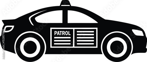 Black and White Silhouette of Classic Taxi Cab with Text Panel Illustration