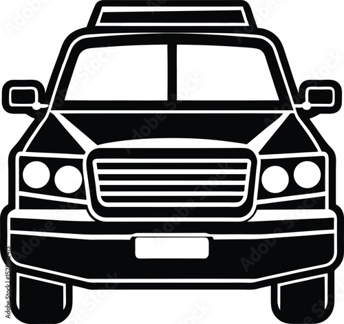 Front View Illustration of Modern Pickup Truck in Bold Black and White Style