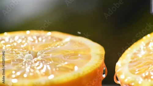 Orange slices with water droplets