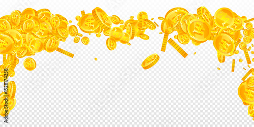 Korean won coins falling. Scattered gold WON