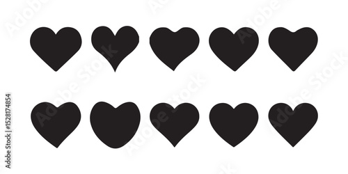Heart icons, set, romance or valentine's day, Collection, Heart shape Isolated on white background. vector illustration eps 10.