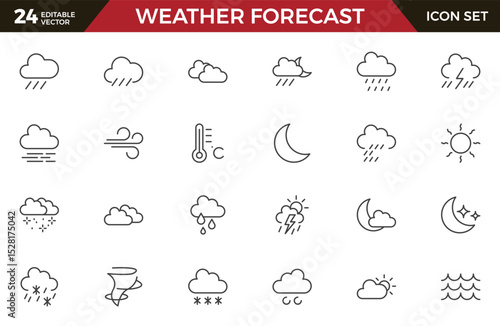 Weather Forecast Icon Set. Bright and dynamic icons for accurate weather reporting, perfect for enhancing apps, websites, and digital platforms Vector icons.