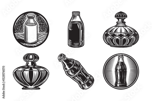 silhouette of bottle set bundle on the white background