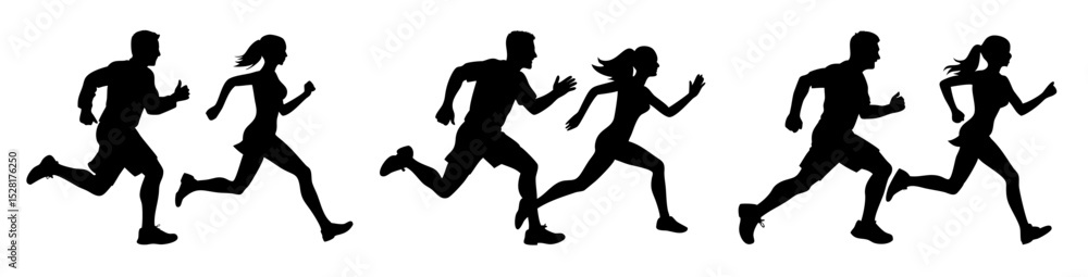 Silhouette of running person PNG in side view athletic motion

