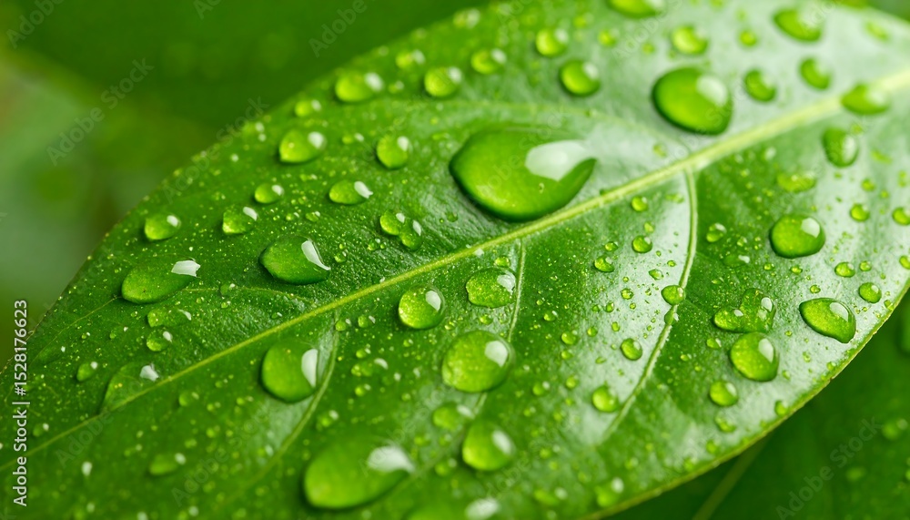 Dewdrops on Green Leaf Closeup. Dewdrops on Green Leaf Closeup.