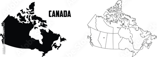Black and White Minimalist Map of Canada – Monochrome Vector Illustration for Prints, Posters, or Graphic Design Projects