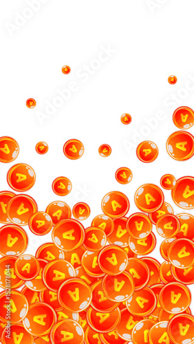 Vitamin A round capsules scattered randomly.