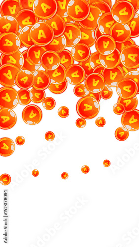 Vitamin A round capsules scattered randomly.