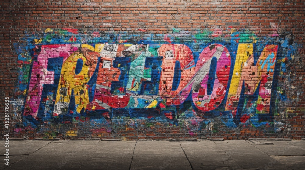 Obraz premium Vibrant Graffiti Art on Brick Wall Freedom Expression Urban Street Art