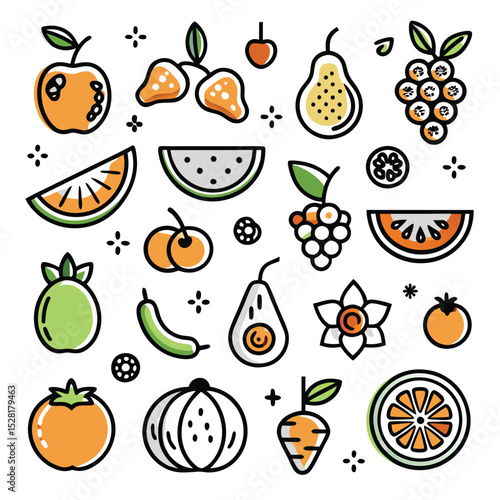 Colorful fruit and vegetable icons