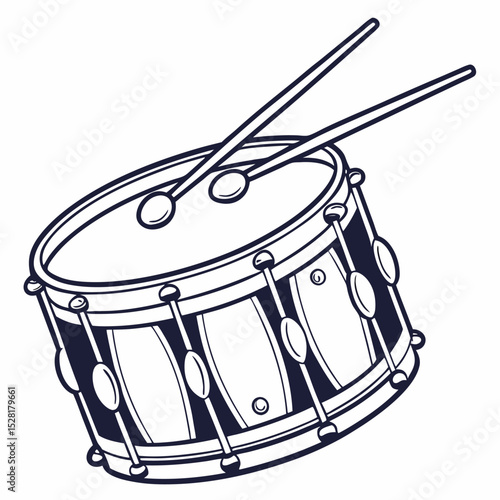 bass drum with a pair of drumsticks. musical instrument, logo illustration vector