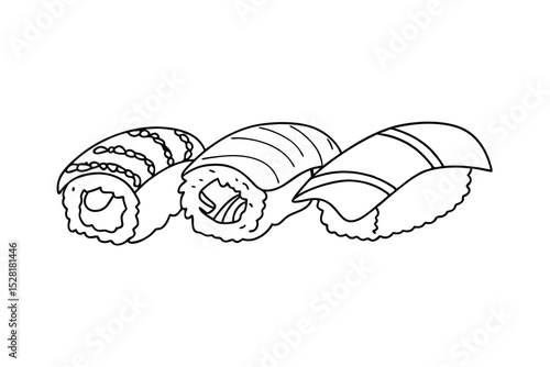 Simple line art illustration of three sushi rolls on a white background