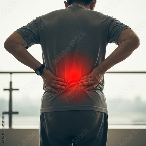 A person holding his back experiences back pain, injuries, diseases of the musculoskeletal system, problems with internal organs. 
sprains of ligaments and muscles, bruises. Diseases of the spine