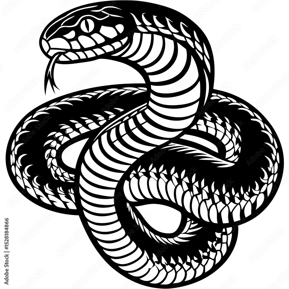 Fototapeta premium Black and White Cobra Snake Coiled Design