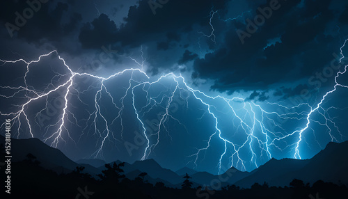 Vector illustration of sharp thunderbolt silhouettes with glowing light effect, ideal for storm themes, electric power visuals, and moody graphic designs.