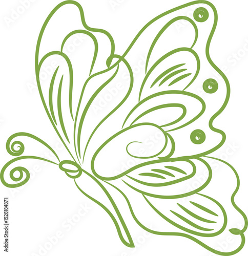 Elegant Butterfly Illustration in Green Outline Style Perfect for Nature Inspired Designs and Creative Projects Symbolizing Transformation and Beauty Isolated on White Background Vector Graphic