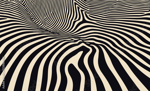 Vector illustration in modern minimalism style: organic black wavy stripes on beige background mimic zebra pattern. Neutral colors and abstract shapes reflect the minimalistic, nature-inspired look.