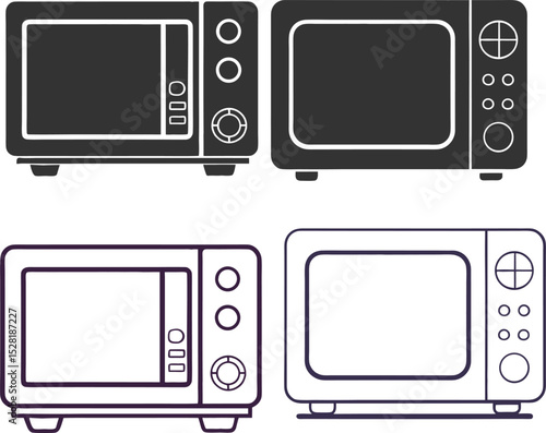 Silhouette Microwave Flat Illustration Minimal Kitchen Appliance and Fast Heating Vector Icon