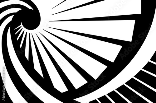 Abstract black and white concentrical spiral staircase, circular stairs top view flat style vector illustration wallpaper