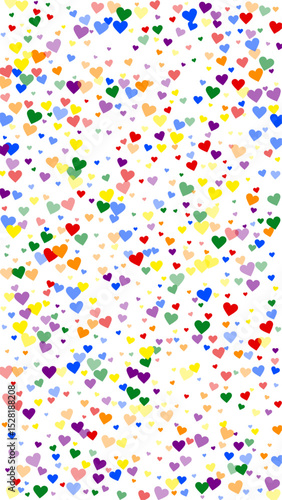 Rainbow colored scattered hearts. LGBT valentine