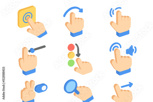 Hand gestures icons for touchscreen interface and navigation